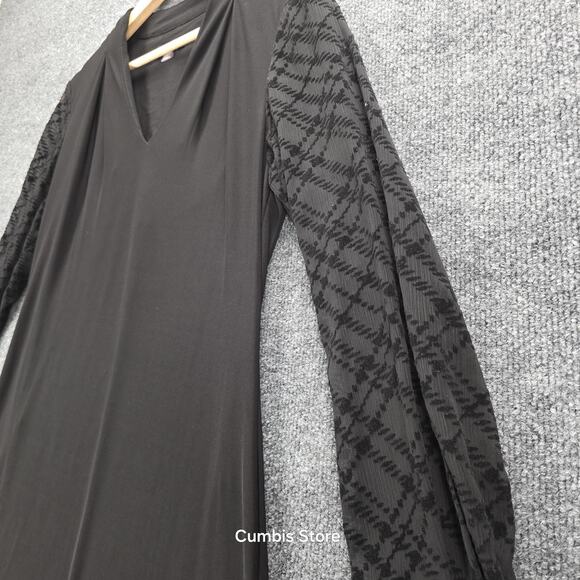 Tommy Hilfiger Dress Womens 10 Black V-Neck Long Sleeve Sheer Flocked A-Line - Picture 5 of 16